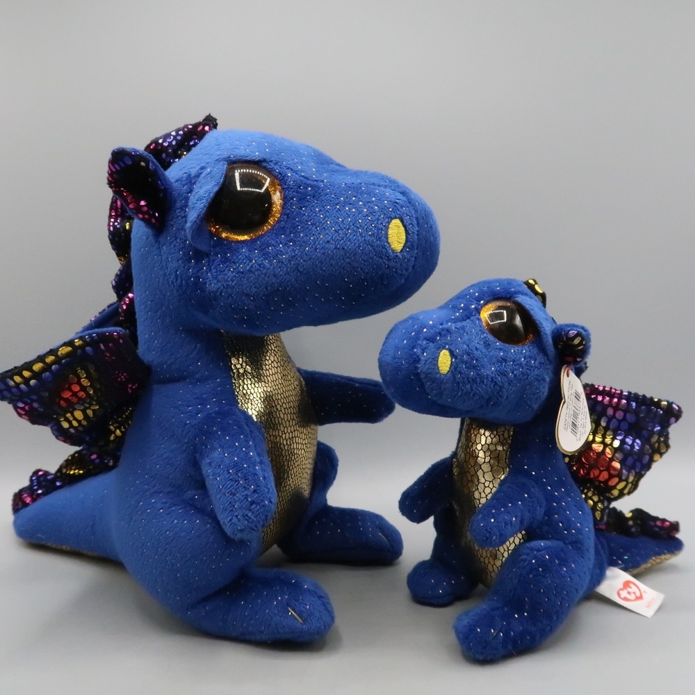 2x TY Beanie Boos SAFFIRE Blue Dragon‎ Plush Stuffed Animal Toy 6 & 8 inch Lot